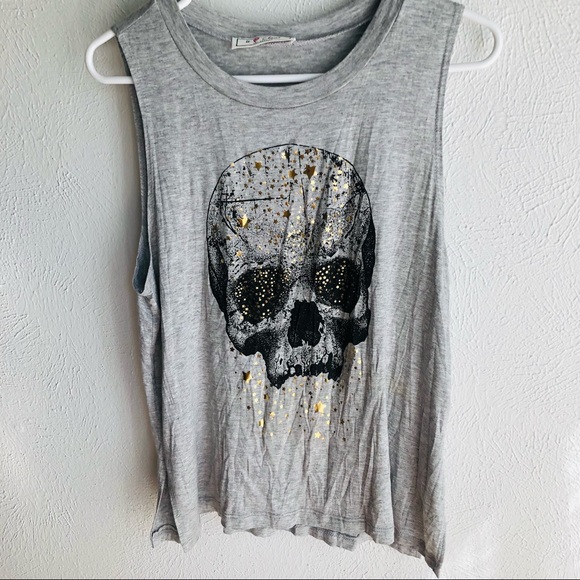Neoclassics Tops - It Closet Los Angeles > Womens Grey Skull Gold Goth Muscle Tee > L